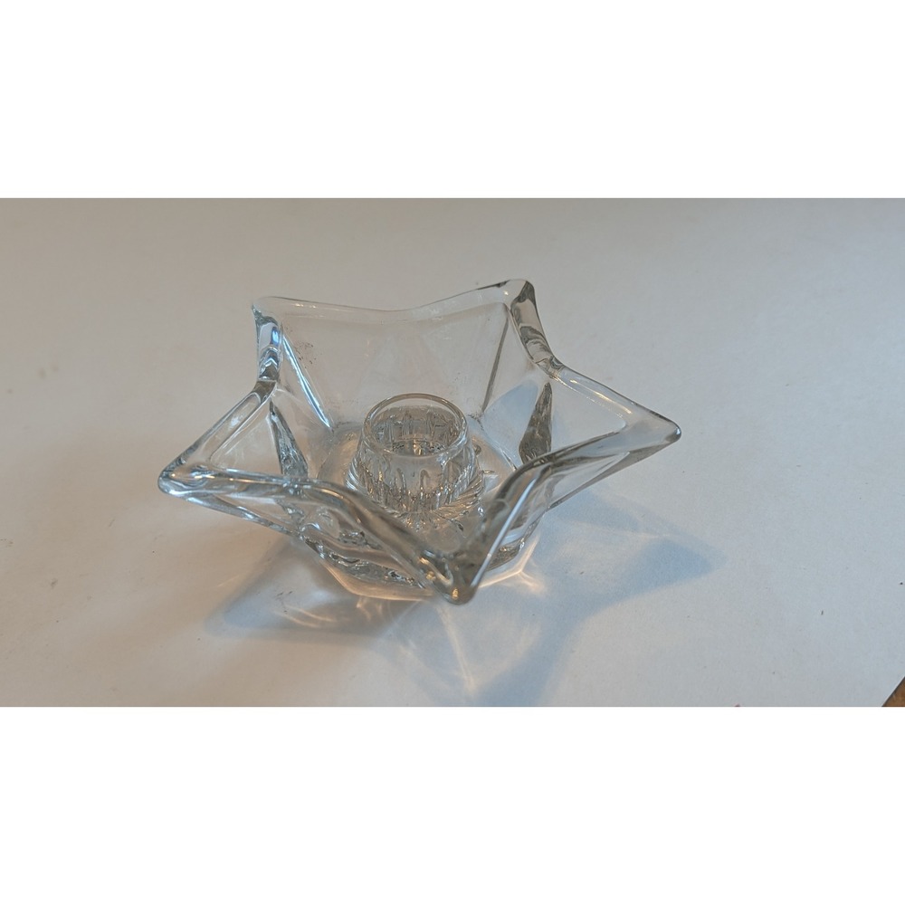 Vintage Clear Pressed Glass Star Taper Candle Holder Celestial Sunburst Base‎